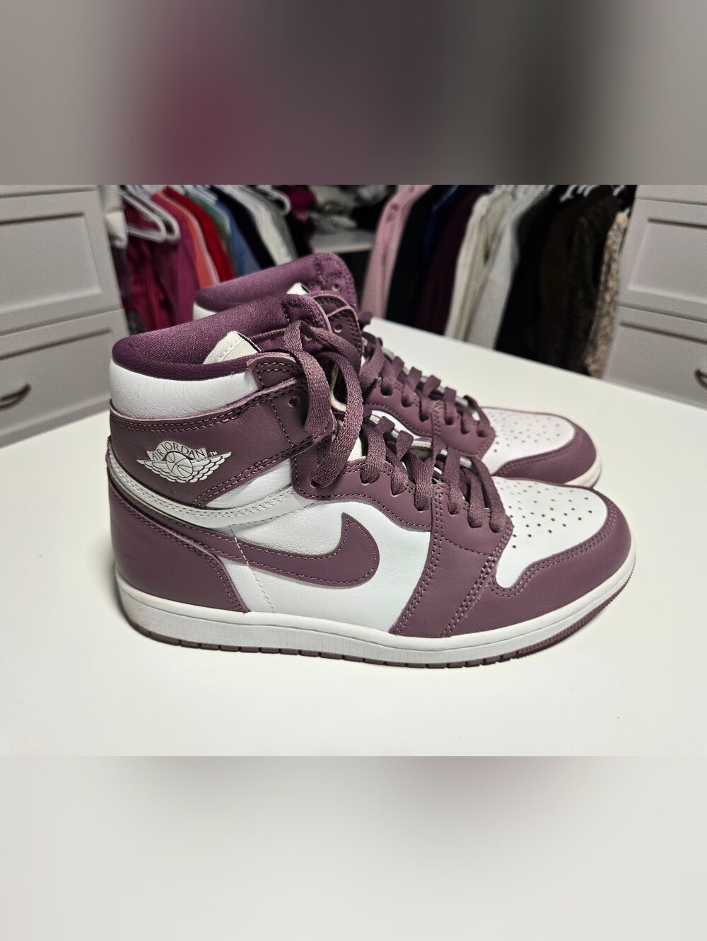 Jordan High-Top Sneakers in Plum and White